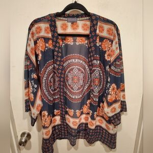 Artesia Women's Medallion Floral Print Kimono Cardigan Jacket Sz L Boho Festival